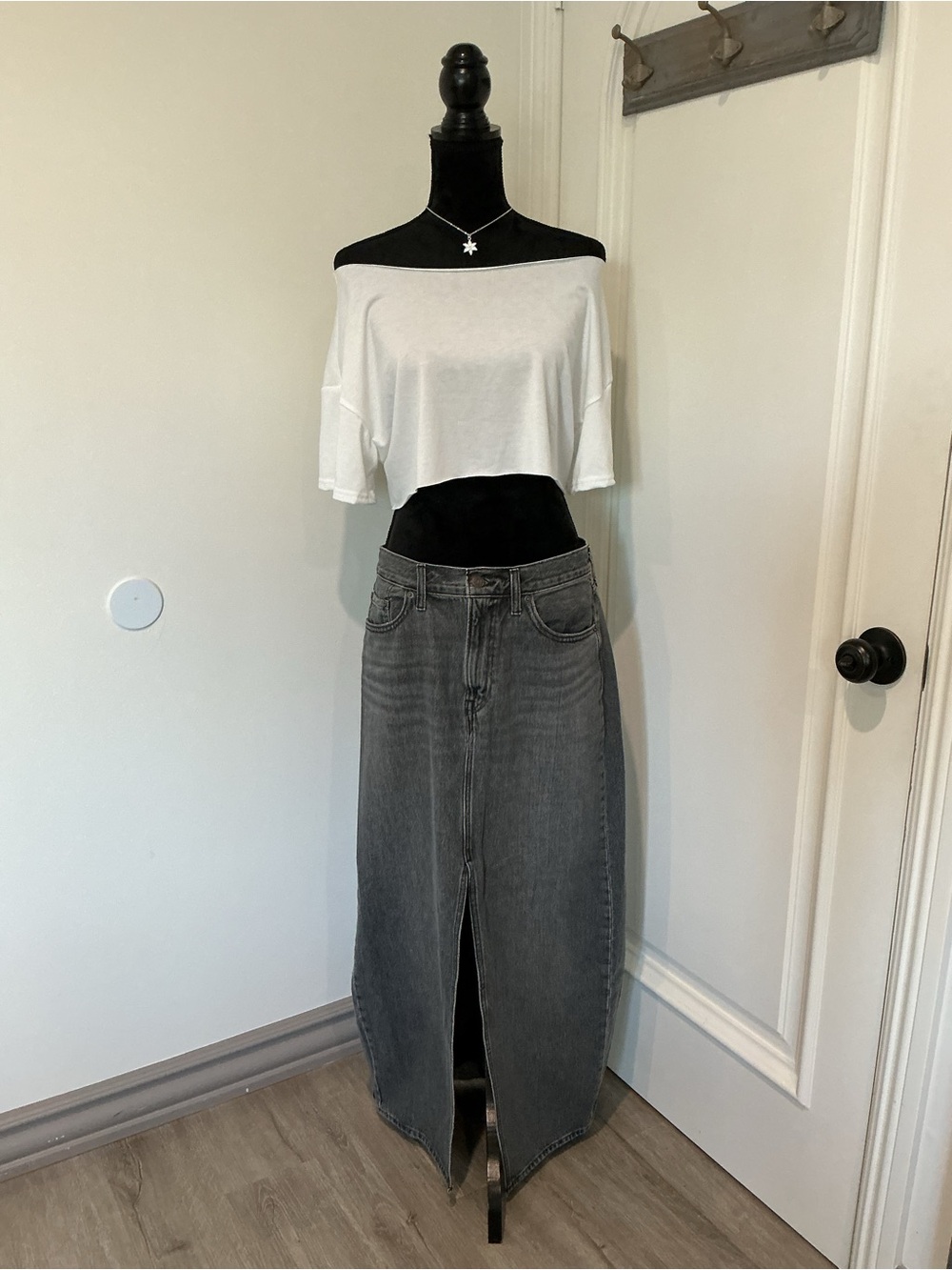 Levi's Gray Washed Denim Maxi Skirt with Center Front Slit